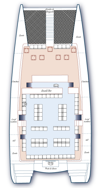 Plan de pont du catamaran à voile à Canet-en-Roussillon et Port-Vendres Navivoile